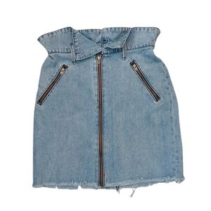 GRLFRND Revolve Ava Denim Strap Me In Blue Zippered Skirt Size 26
